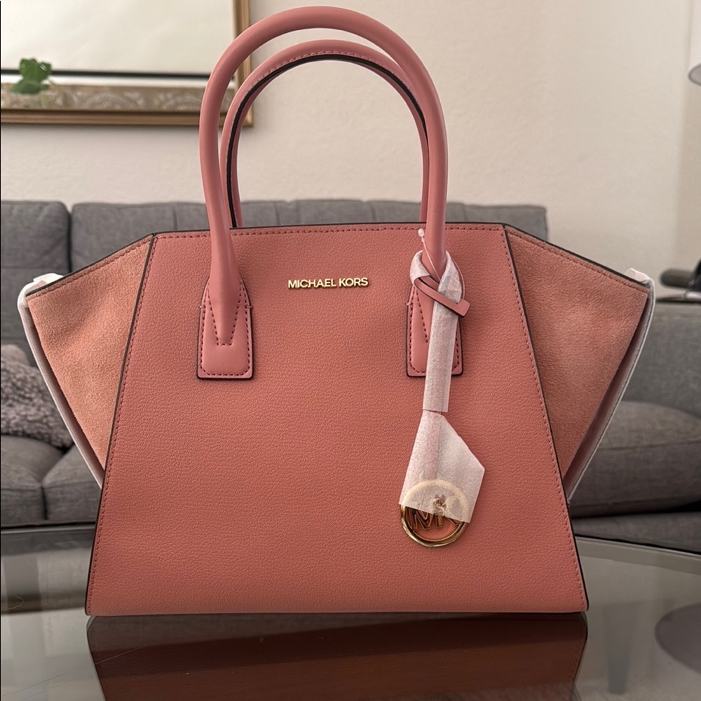 Michael Kors Pink Large Satchel Bag with Structured Avril Sunset rose